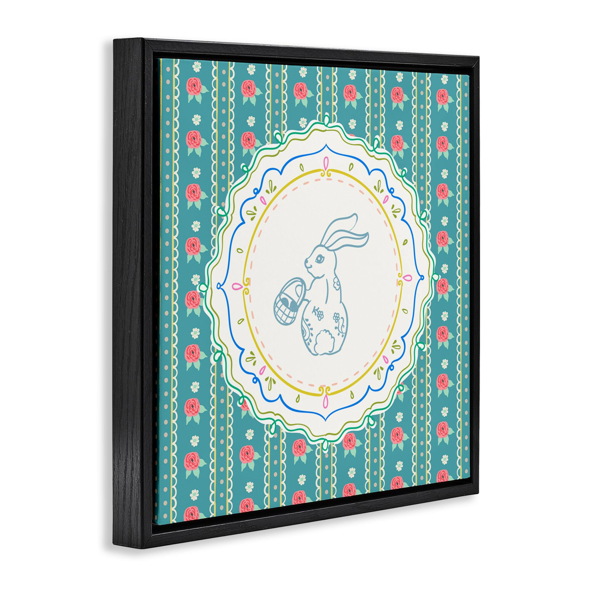 Stupell Industries Flower Stripes Pattern Bunny Floating Frame Wall Art